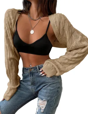 Womens Long Sleeve Open Front Crop Cardigan Sweater Drop Shoulder Shrugs Knit Bolero Sweaters Tops Outwear