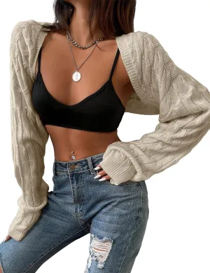 Womens Long Sleeve Open Front Crop Cardigan Sweater Drop Shoulder Shrugs Knit Bolero Sweaters Tops Outwear