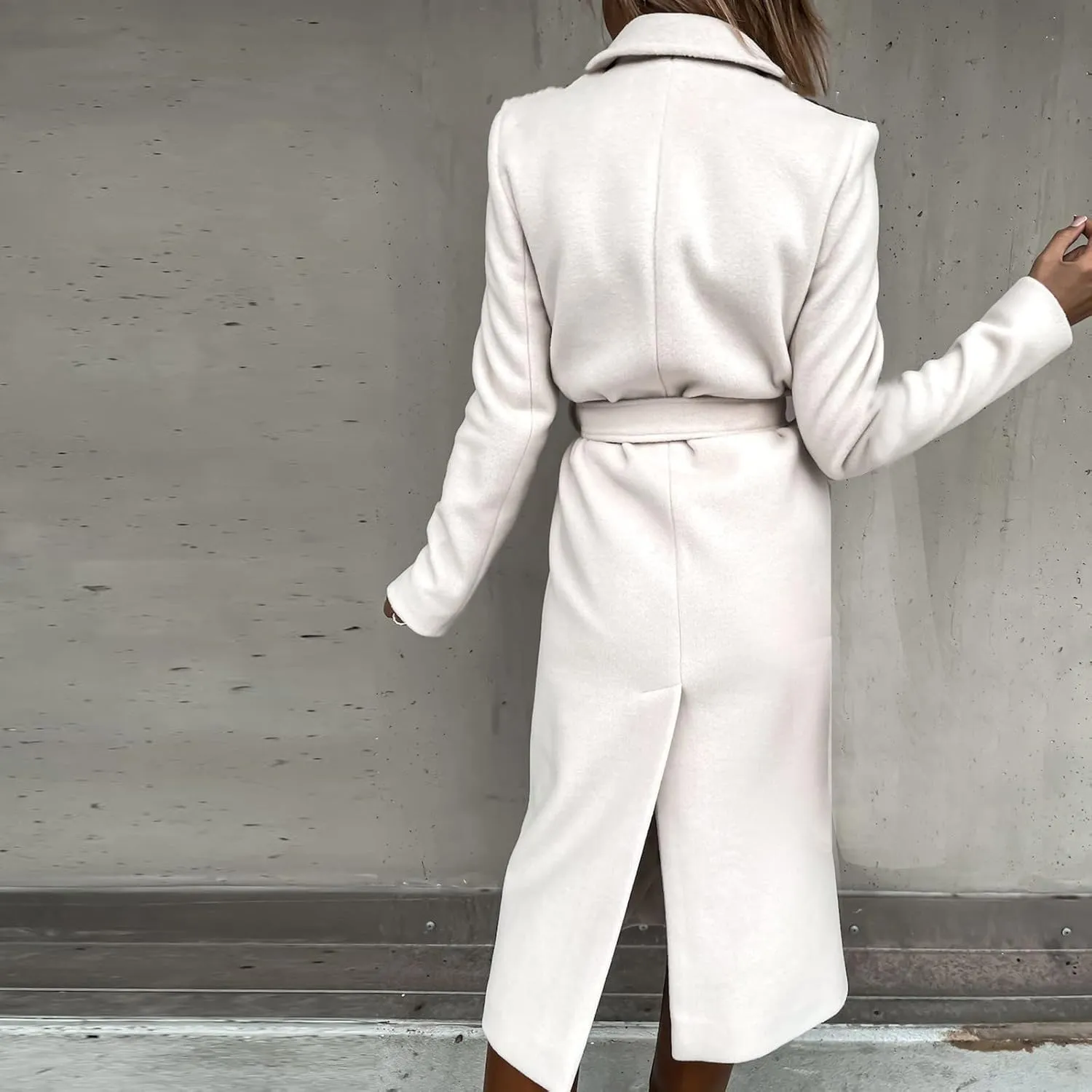 Women's Long Trench Coats Casual Solid Open Front Elegant Jacket Loose Lapel Double Breasted Windbreaker Peacoat with Belt