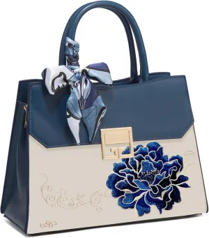 Women's luxury Handbag Purse PU Leather Flower Embroidery Crossbody Chic Shoulder Bag Elegant Top Handle Satchel Bagbag1695OWOISS
