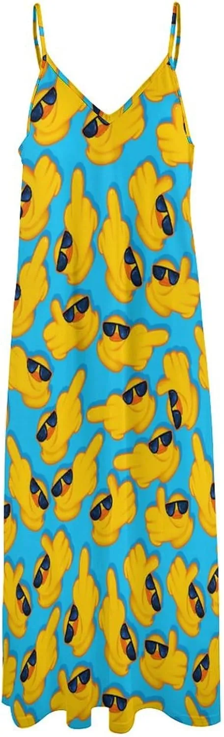 Women's Maxi Dress Duck Summer Sun Dresses Casual Loose Long Dress V Neck Sleeveless Beach Dresses