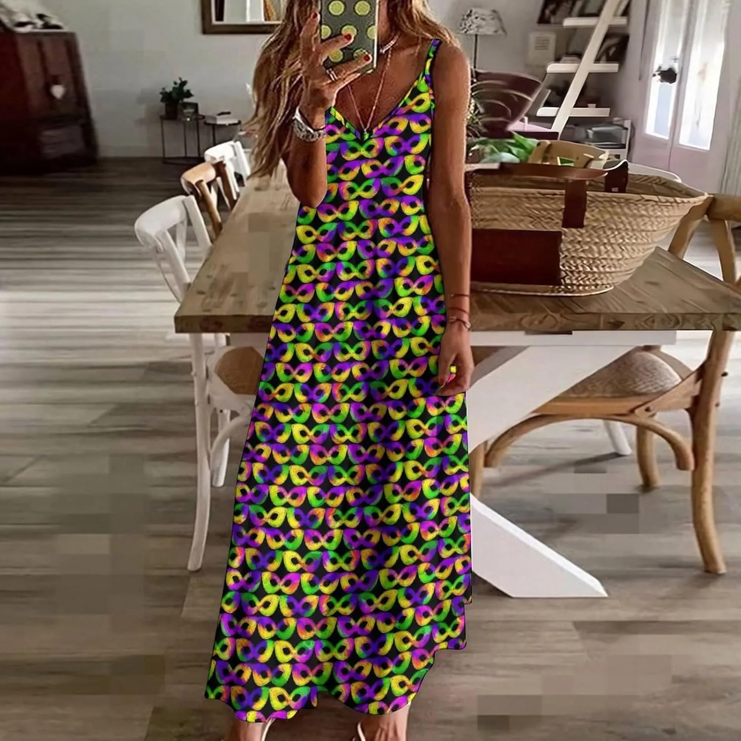Women's Maxi Dress Duck Summer Sun Dresses Casual Loose Long Dress V Neck Sleeveless Beach Dresses