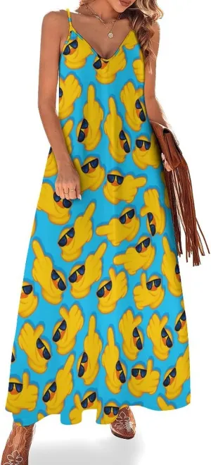 Women's Maxi Dress Duck Summer Sun Dresses Casual Loose Long Dress V Neck Sleeveless Beach Dresses