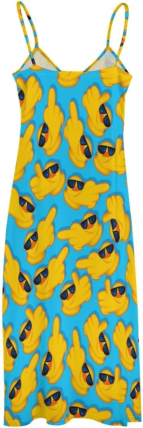 Women's Maxi Dress Duck Summer Sun Dresses Casual Loose Long Dress V Neck Sleeveless Beach Dresses