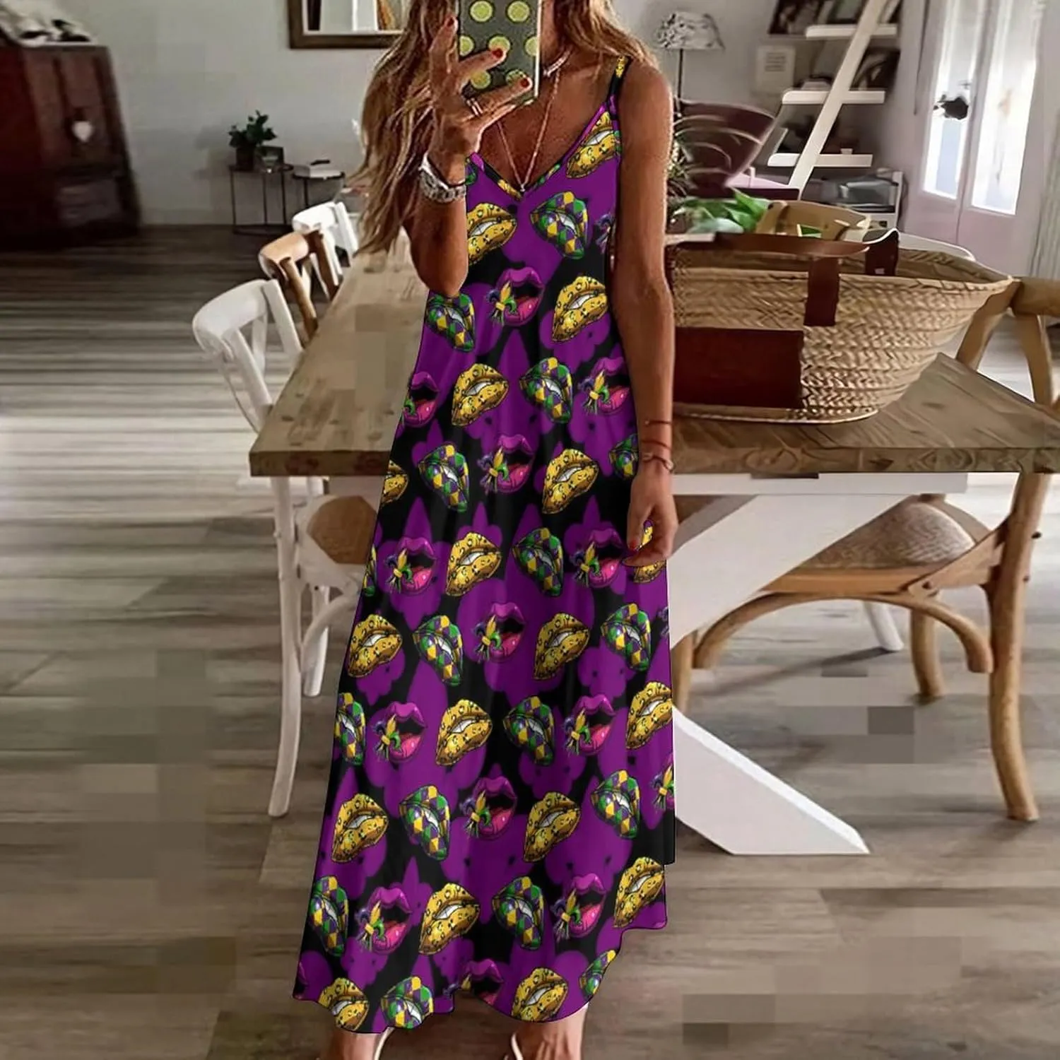 Women's Maxi Dress Duck Summer Sun Dresses Casual Loose Long Dress V Neck Sleeveless Beach Dresses