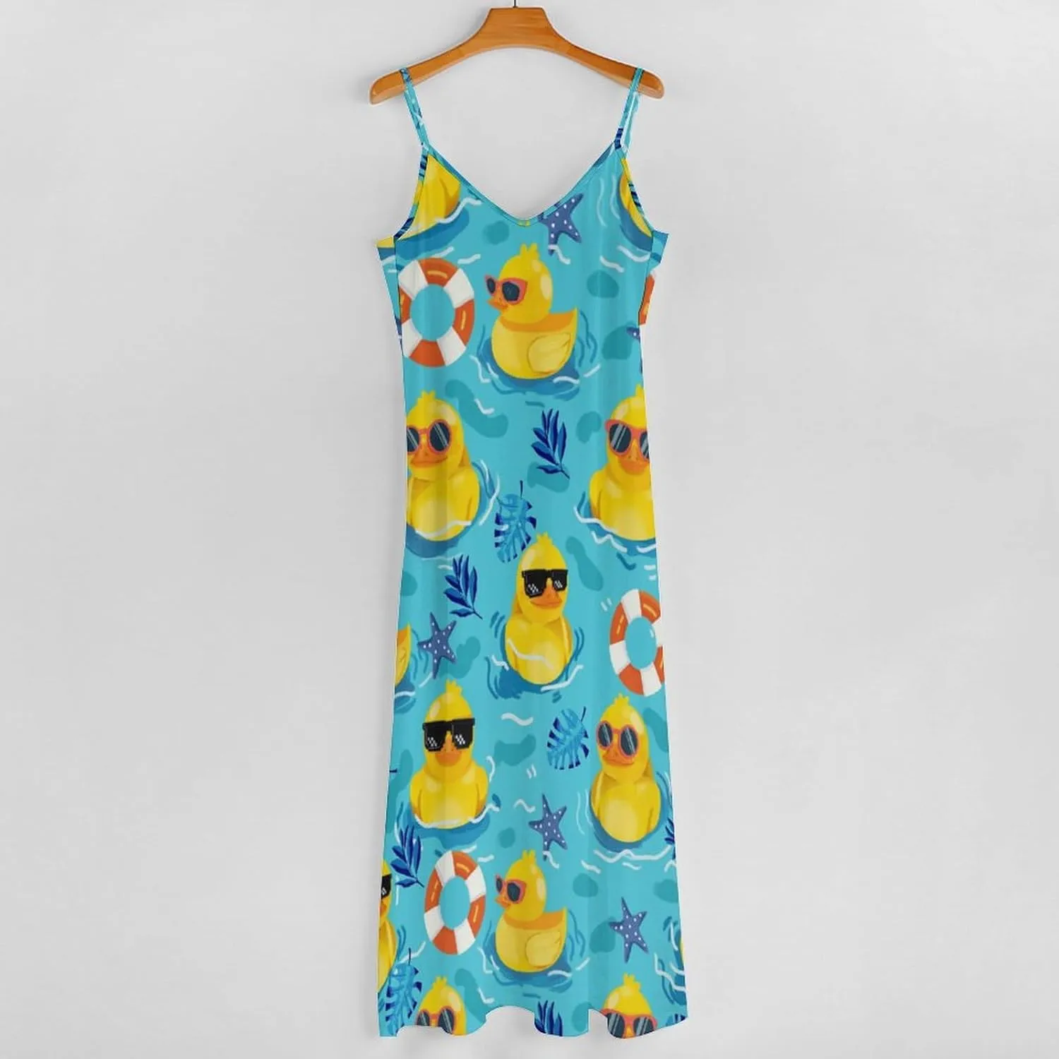 Women's Maxi Dress Duck Summer Sun Dresses Casual Loose Long Dress V Neck Sleeveless Beach Dresses