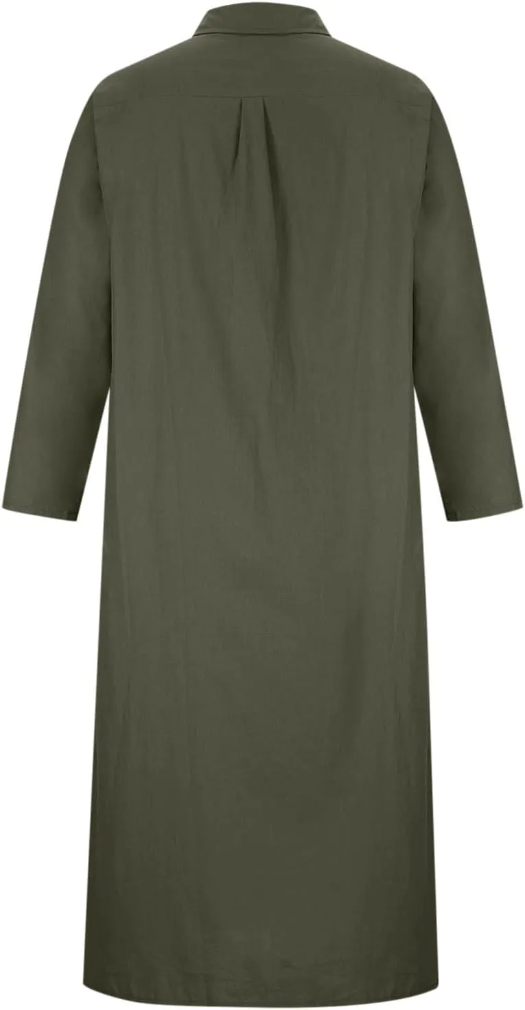 Women's Maxi Dress Fall Casual 2024 V-Neck Button Down a Line Lapels Shirt Dress Pleated Plus Size Flowy Long Dresses