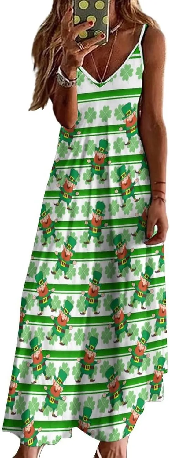 Women's Maxi Dress Tie Dye Seashell Summer Sun Dresses Casual Loose Long Dress V Neck Sleeveless Beach Dresses