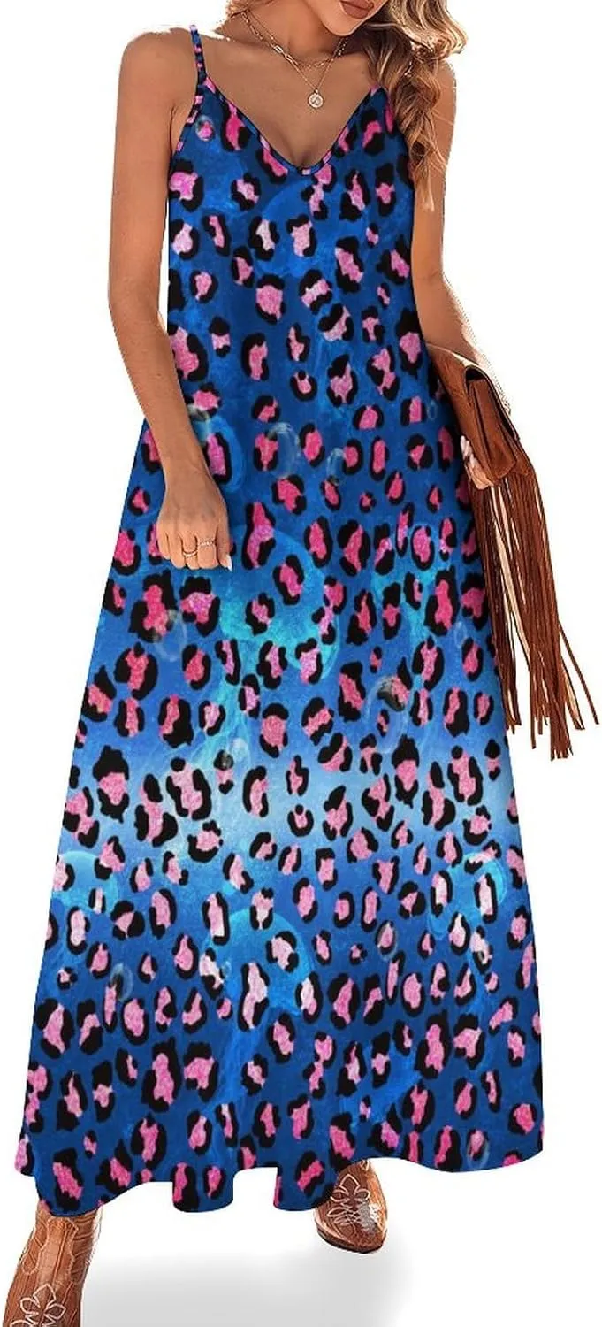 Women's Maxi Dress Tie Dye Seashell Summer Sun Dresses Casual Loose Long Dress V Neck Sleeveless Beach Dresses