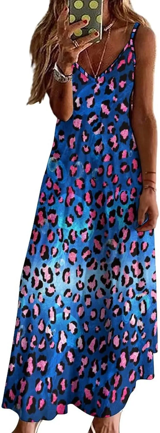 Women's Maxi Dress Tie Dye Seashell Summer Sun Dresses Casual Loose Long Dress V Neck Sleeveless Beach Dresses