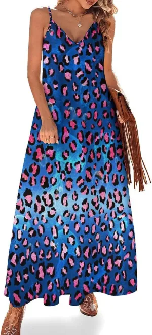 Women's Maxi Dress Tie Dye Seashell Summer Sun Dresses Casual Loose Long Dress V Neck Sleeveless Beach Dresses