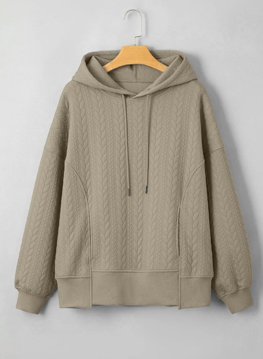 Women's Oversized Hoodies Fall Casual Quilted Long Sleeve Drawstring Hooded Sweatshirts Pullover Tops with Pocket