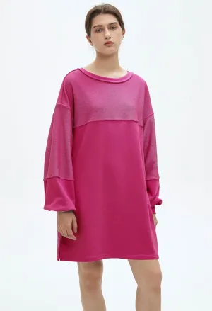 Womens Oversized Sweatshirt Dress Crewneck Long Sleeve Patchwork Pullover Casual Loose Mini Dresses