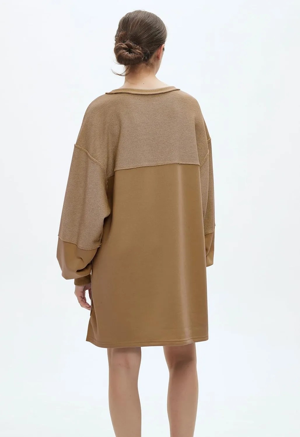 Womens Oversized Sweatshirt Dress Crewneck Long Sleeve Patchwork Pullover Casual Loose Mini Dresses