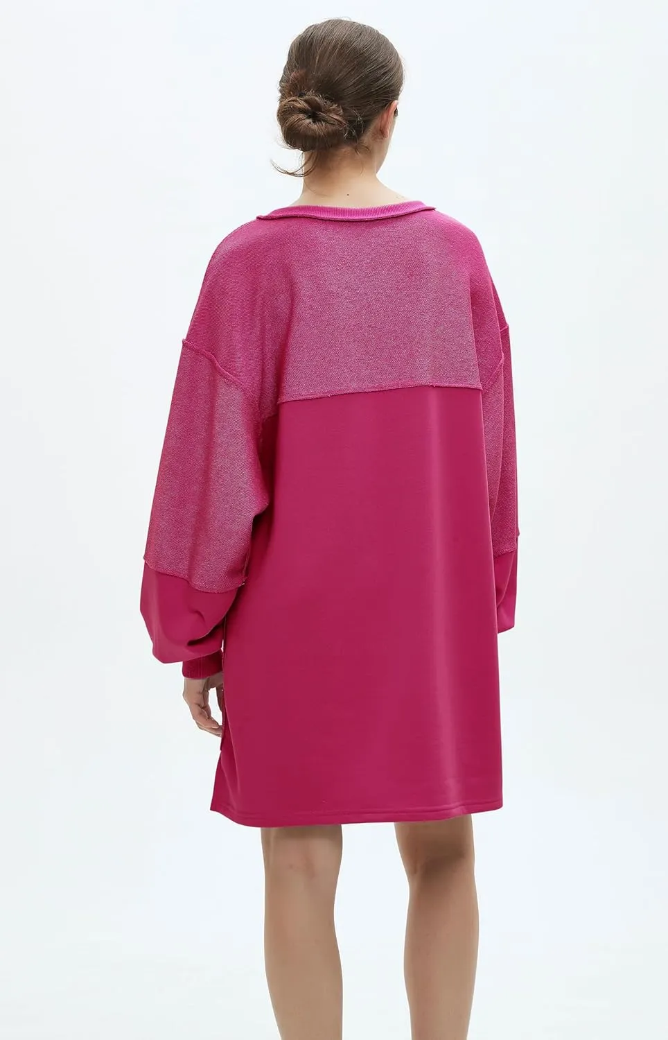 Womens Oversized Sweatshirt Dress Crewneck Long Sleeve Patchwork Pullover Casual Loose Mini Dresses