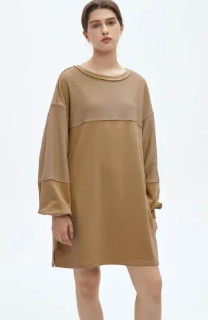 Womens Oversized Sweatshirt Dress Crewneck Long Sleeve Patchwork Pullover Casual Loose Mini Dresses