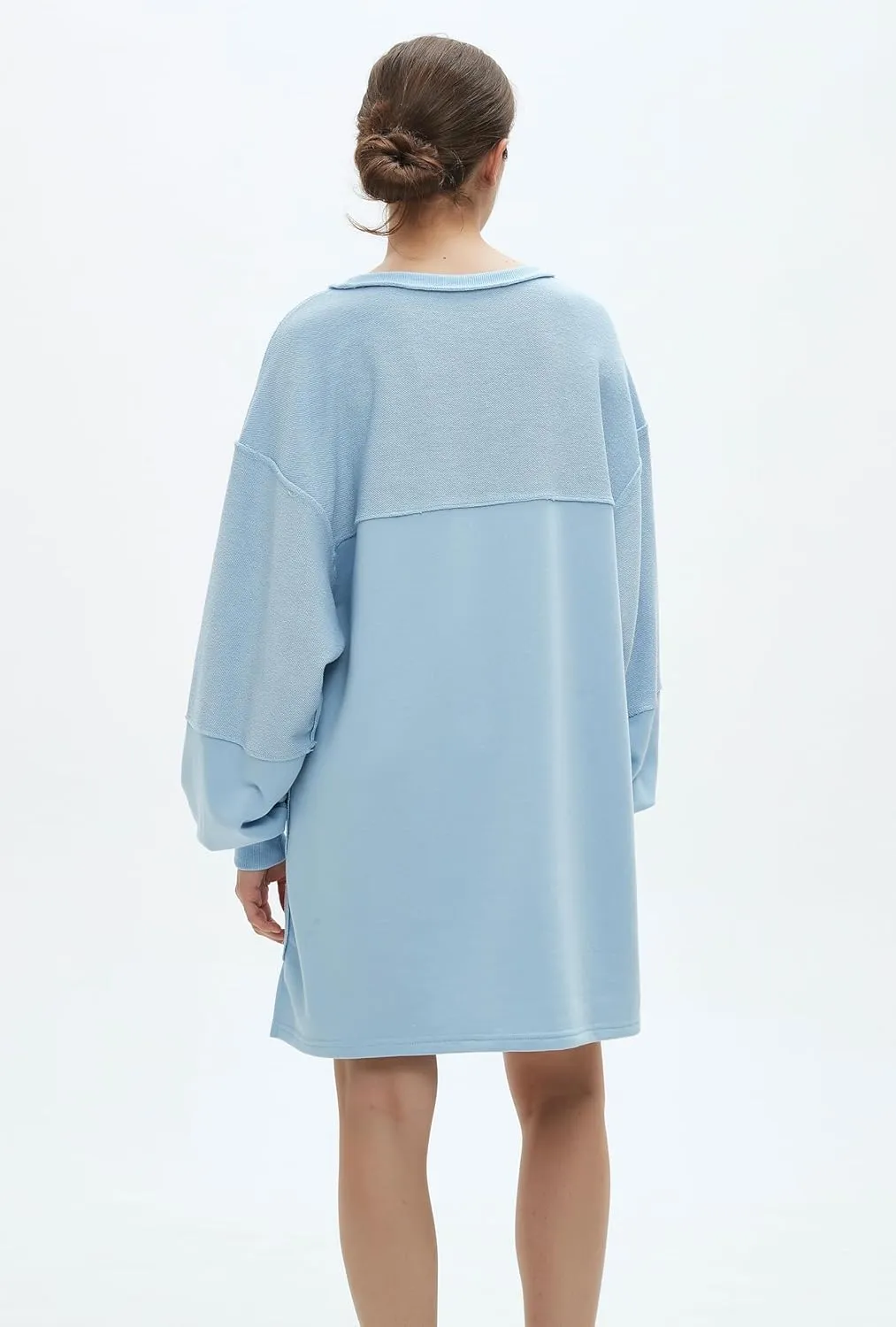 Womens Oversized Sweatshirt Dress Crewneck Long Sleeve Patchwork Pullover Casual Loose Mini Dresses