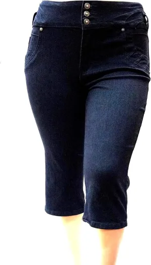 Women's Plus Size Stretch Premium Black Denim Jeans Capri HIGH Waist