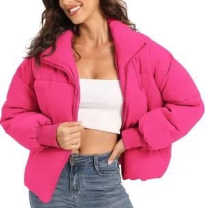 Women's Puffer Jacket Long Sleeve Zip Up Warm Baggy Winter Jackets for Women