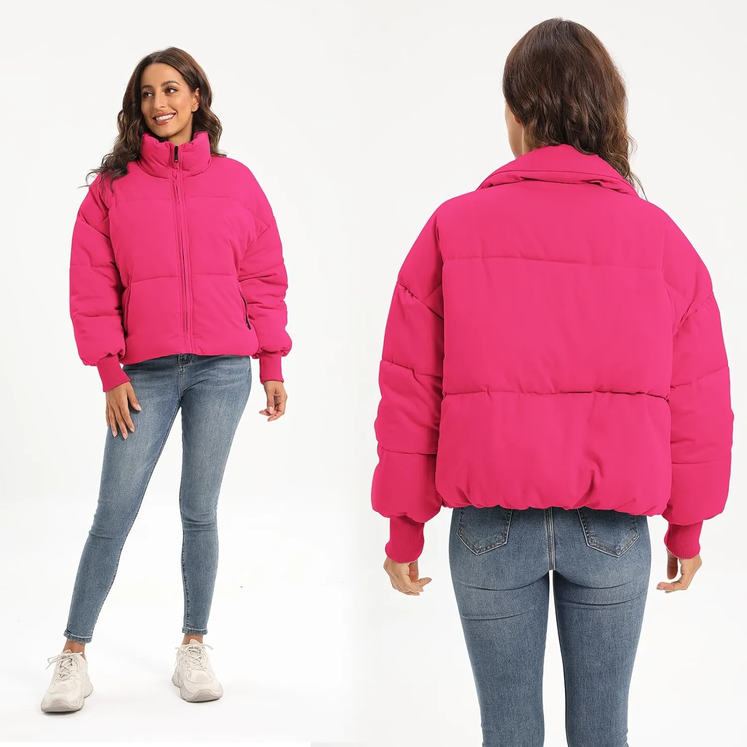 Women's Puffer Jacket Long Sleeve Zip Up Warm Baggy Winter Jackets for Women