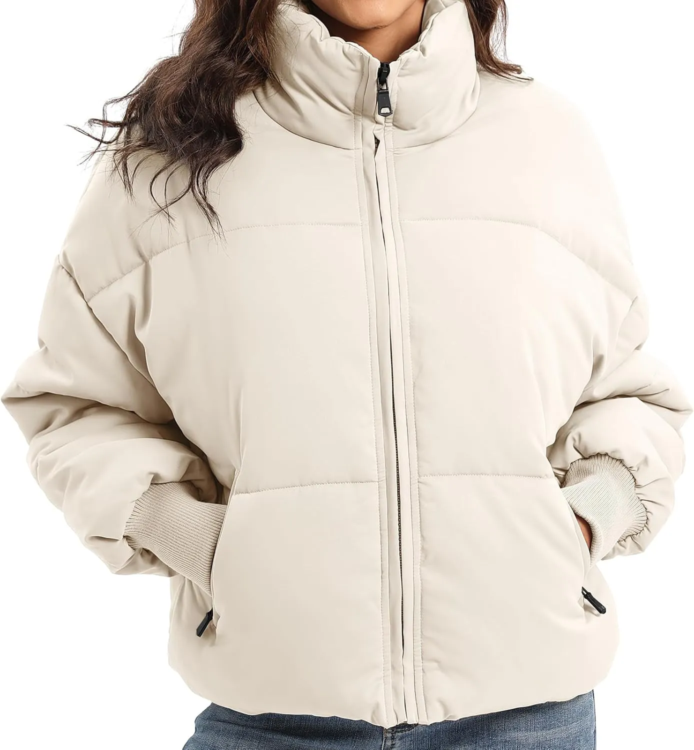 Women's Puffer Jacket Long Sleeve Zip Up Warm Baggy Winter Jackets for Women