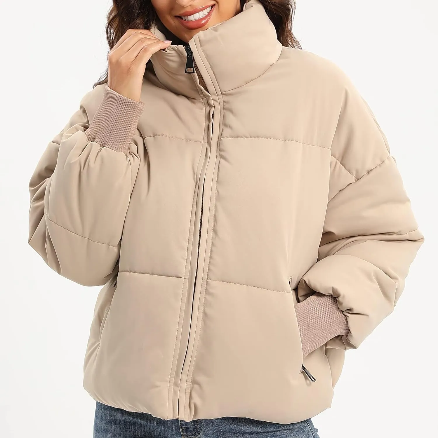 Women's Puffer Jacket Long Sleeve Zip Up Warm Baggy Winter Jackets for Women