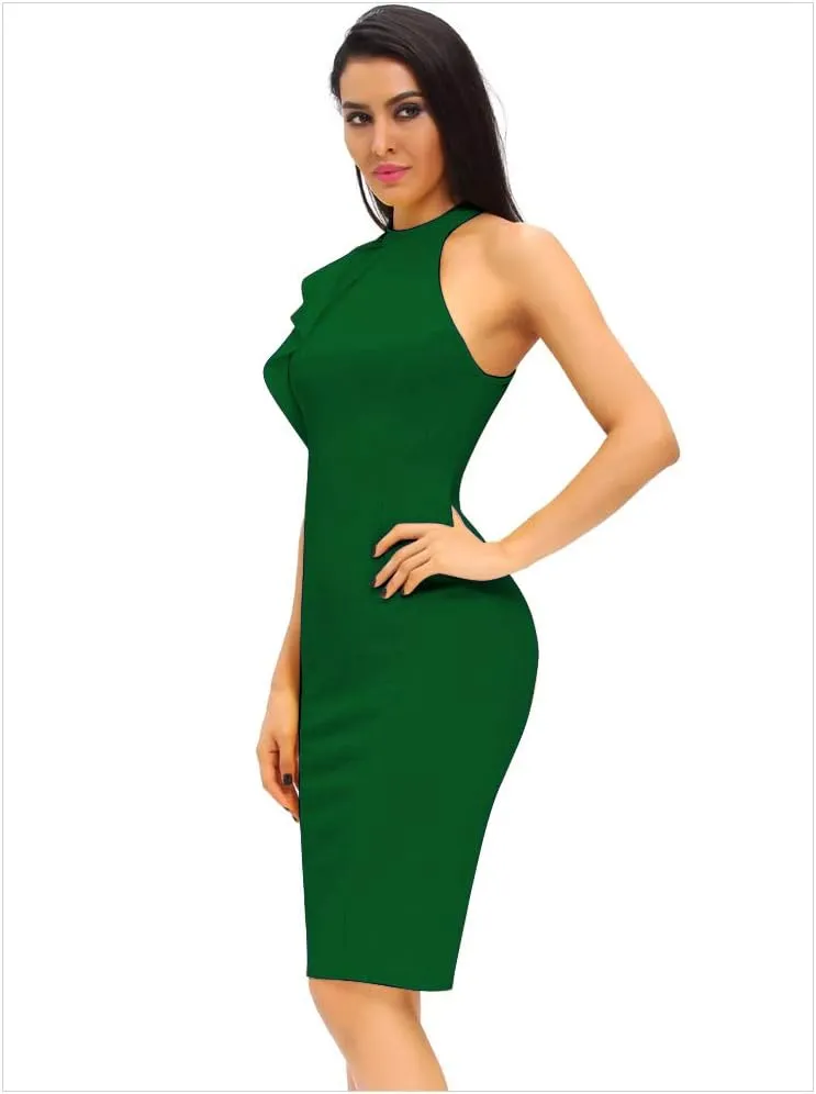 Women's Ruffle Sleeve One High Neck Midi Bodycon Cocktail Party Dress