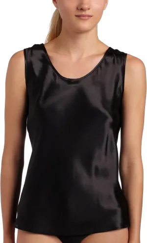 Womens Satin Charmeuse Tailored Tanktop camisole, Black, Large