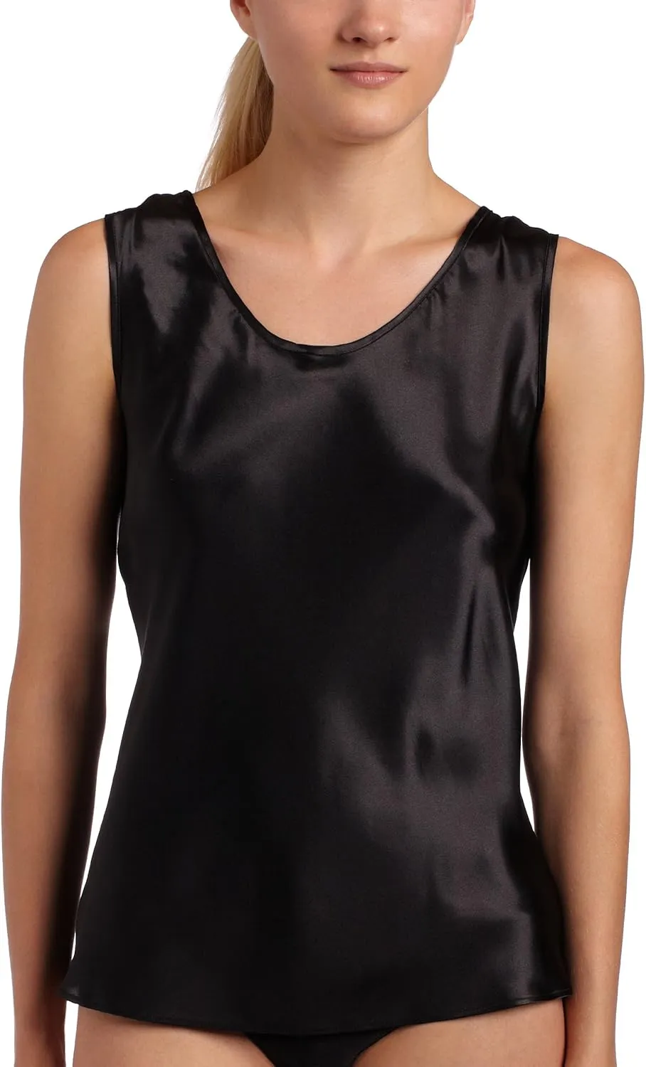 Womens Satin Charmeuse Tailored Tanktop camisole, Black, Large