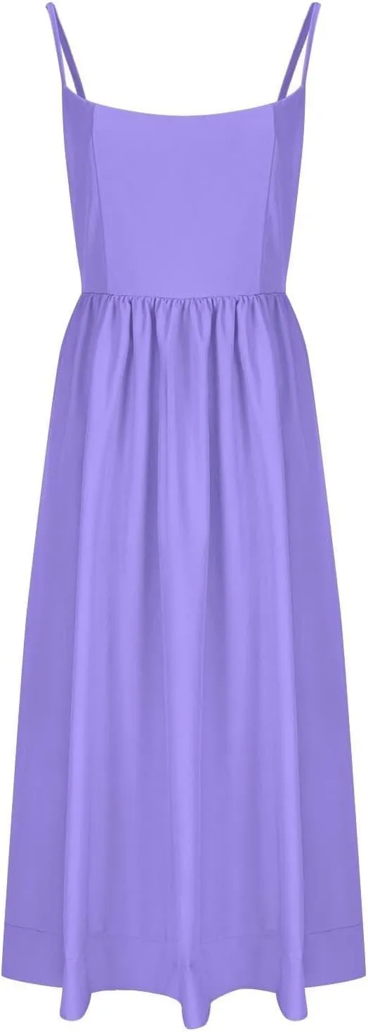 Women's Sexy U-Neck Sundress with Gathered Skirt Sleeveless Casual Summer Dress Lightweight Spaghetti Strap Clothing