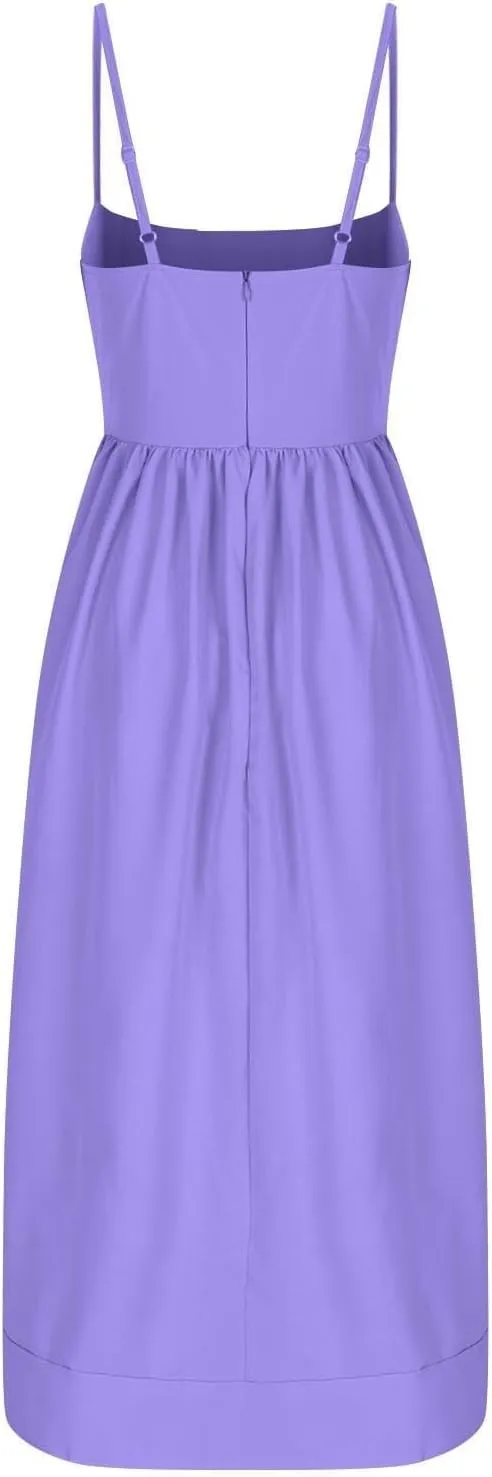 Women's Sexy U-Neck Sundress with Gathered Skirt Sleeveless Casual Summer Dress Lightweight Spaghetti Strap Clothing