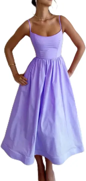 Women's Sexy U-Neck Sundress with Gathered Skirt Sleeveless Casual Summer Dress Lightweight Spaghetti Strap Clothing