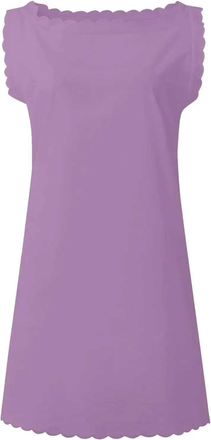 Womens Sleeveless Tank Dress V-Neck Scallop 2025 Summer Dresses Back Zipper Linen Casual Beach Sundress