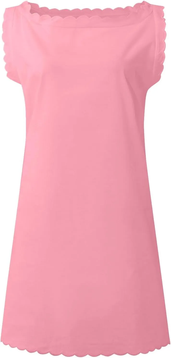 Womens Sleeveless Tank Dress V-Neck Scallop 2025 Summer Dresses Back Zipper Linen Casual Beach Sundress