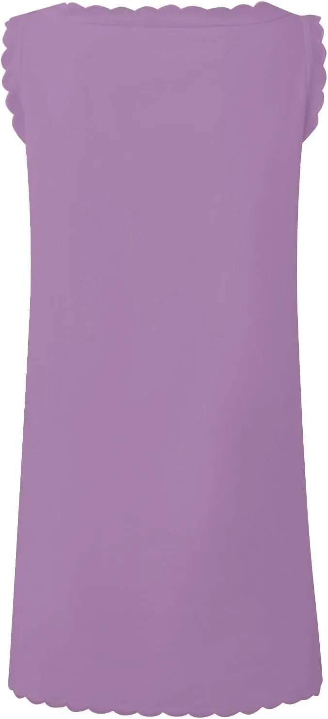 Womens Sleeveless Tank Dress V-Neck Scallop 2025 Summer Dresses Back Zipper Linen Casual Beach Sundress