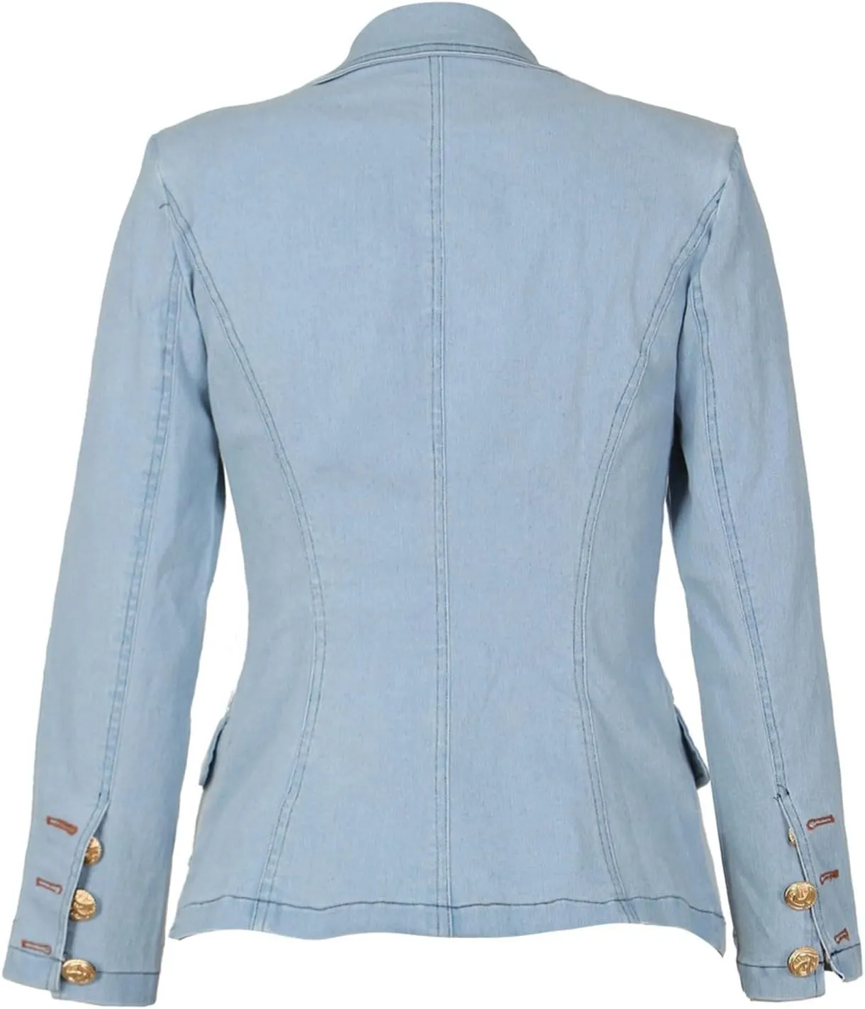 Women's Slim Fit Denim Tailored Double Breasted Pockets Jeans Jacket Denim Long Jacket Women
