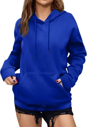Women'S Solid Color Sweatshirt Long Sleeve Fleece Pullover Hooded Fashion Sweater With Pockets
