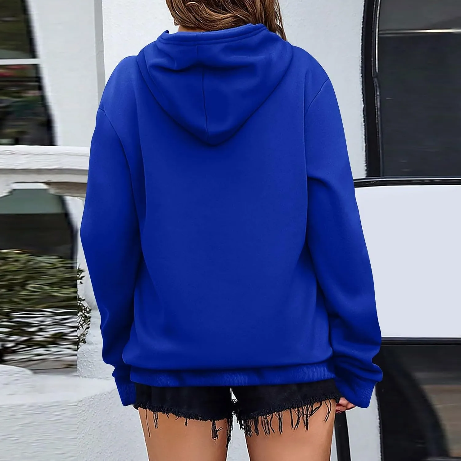 Women'S Solid Color Sweatshirt Long Sleeve Fleece Pullover Hooded Fashion Sweater With Pockets
