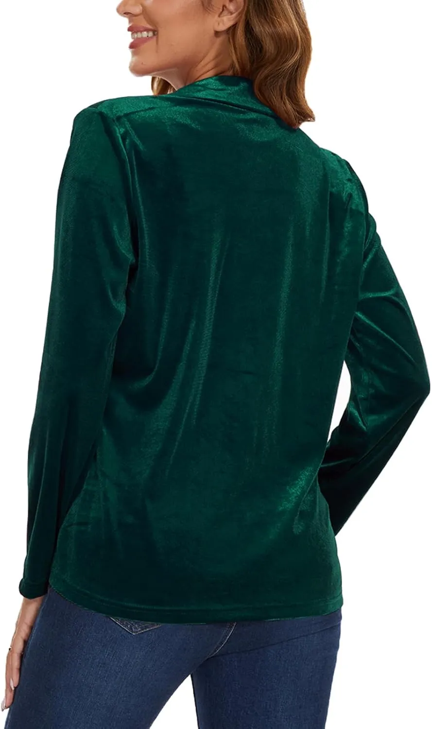 Women's Velvet Suit Blazer Jacket Casual Office Work Long Sleeve Button Pockets Tailored Jacket Coat Blazer
