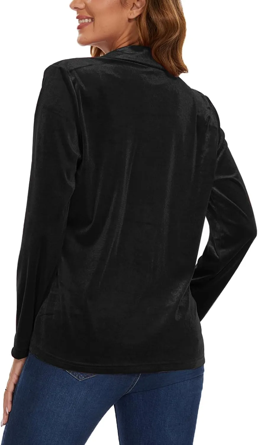 Women's Velvet Suit Blazer Jacket Casual Office Work Long Sleeve Button Pockets Tailored Jacket Coat Blazer