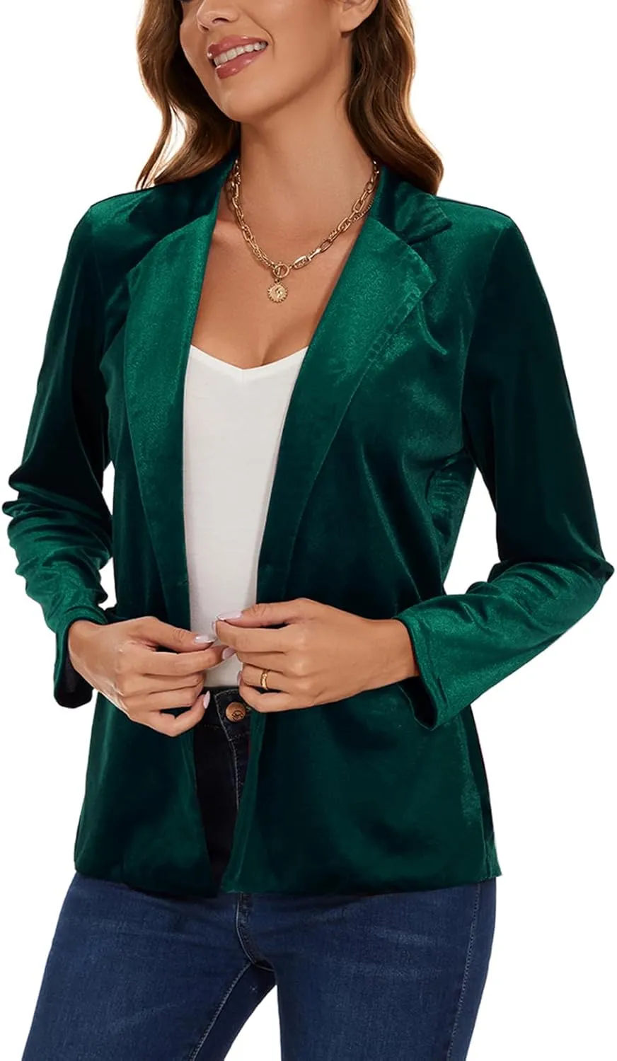 Women's Velvet Suit Blazer Jacket Casual Office Work Long Sleeve Button Pockets Tailored Jacket Coat Blazer