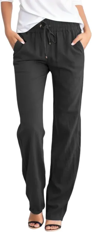 Women's Wide Leg Sweatpants Winter Tailored Sports Palazzo with Pockets Straight Leg Elastic Waist