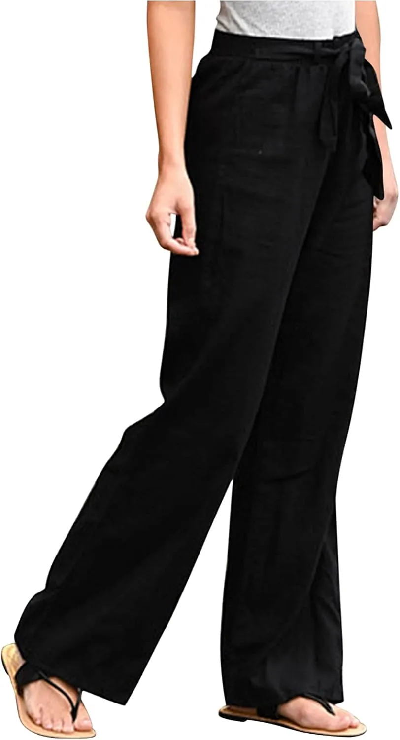 Women's Wide Leg Sweatpants Winter Tailored Sports Palazzo with Pockets Straight Leg Elastic Waist