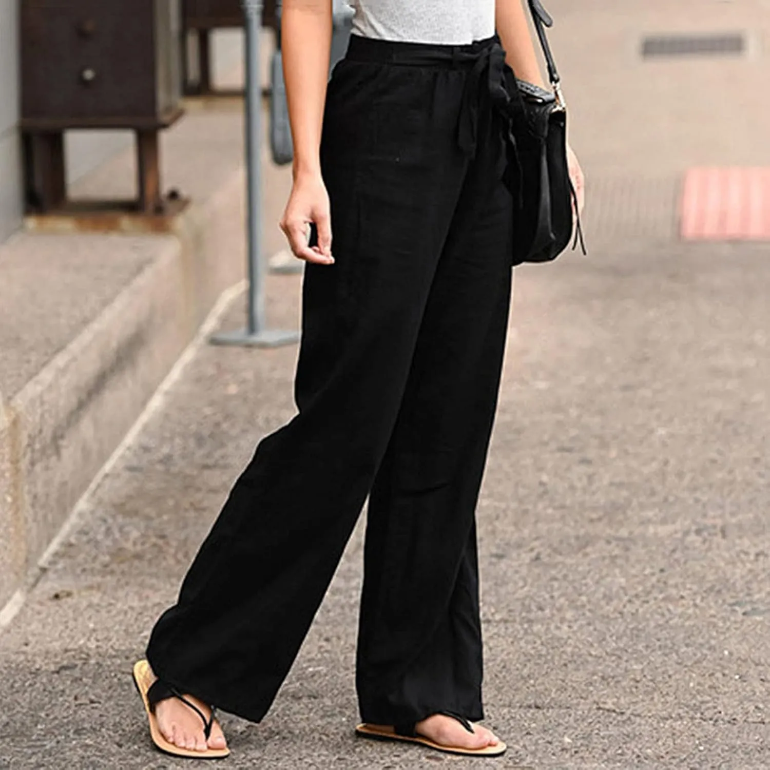 Women's Wide Leg Sweatpants Winter Tailored Sports Palazzo with Pockets Straight Leg Elastic Waist