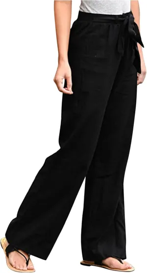 Women's Wide Leg Sweatpants Winter Tailored Sports Palazzo with Pockets Straight Leg Elastic Waist