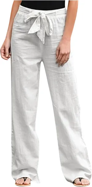 Women's Wide Leg Sweatpants Winter Tailored Sports Palazzo with Pockets Straight Leg Elastic Waist