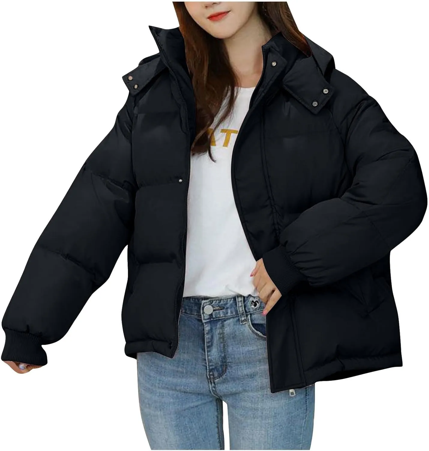 Women's Winter Warm Down Coats Hooded Puffer Jacket Cotton Padded Waterproof Outerwear with Pockets