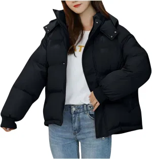 Women's Winter Warm Down Coats Hooded Puffer Jacket Cotton Padded Waterproof Outerwear with Pockets
