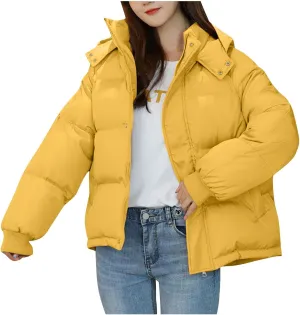 Women's Winter Warm Down Coats Hooded Puffer Jacket Cotton Padded Waterproof Outerwear with Pockets