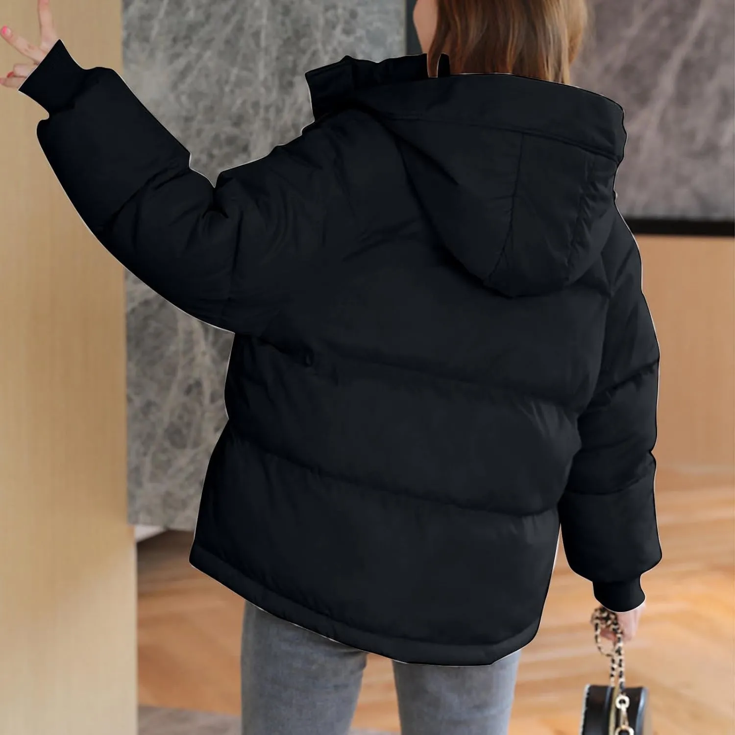 Women's Winter Warm Down Coats Hooded Puffer Jacket Cotton Padded Waterproof Outerwear with Pockets